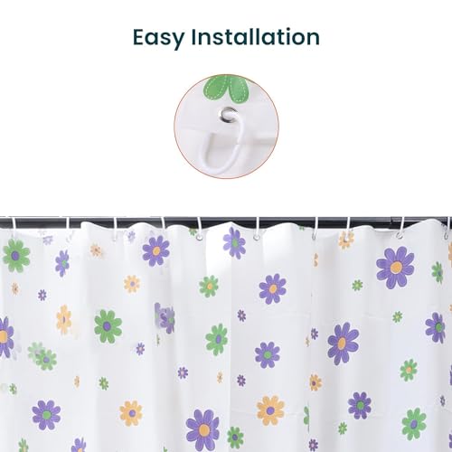 Image of Kuber Industries Pack of 2 Waterproof Shower Curtains For Bathroom | Washroom Partition Screen & Wall Divider Parda For Bath | 6x6 Ft Floral Print - White