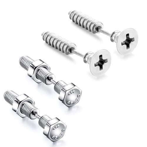 DIFLAX 2 Pares Pendientes de Acero Inoxidable con Forma de Tapón para Orejas para Hombre y Mujer con Rosca Cónica Joyería para Hombre y Mujer Perforación de Oreja y Cartílago (Plata)