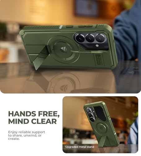 Image of Dexnor for Samsung Galaxy S26 Case with Camera Cover & Adjustable Kickstand & Screen Protector, Compatible with MagSafe, Rugged Shockproof Bumper Cases Magnetic Protective Cover(2026),6.3 inch,Army Green