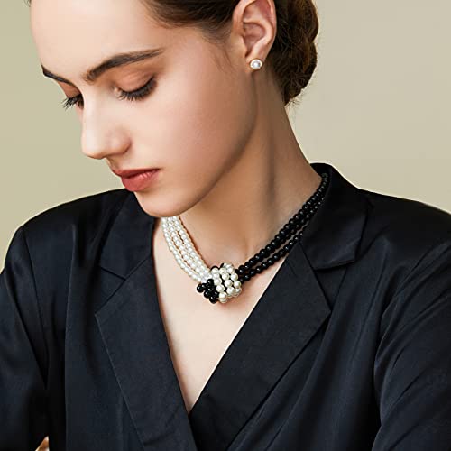 Coucoland 1920s Imitation Pearls Necklace 20s Gatsby Knot Pearl Necklace 1920s Flapper Pearls Accessories Two-tone Stitching Style2