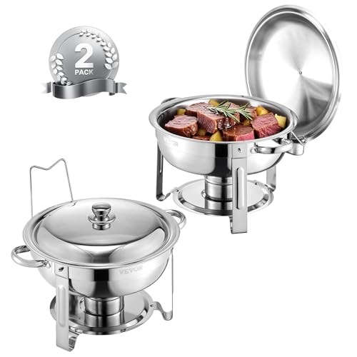 VEVOR Chauffe-Plat 2PCs 4,7 L, Buffet Chauffant Rond, Réchaud en Acier Inoxydable, avec 2 Bacs Pleine Taille, Couvercle et Pince, pour Buffet Libre-Service...