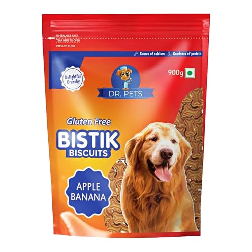 Image of Dr. Pets Pack of 2 (900g Each) Bistik Dog Biscuits | Real Chicken & Apple Banana Flavour | Gluten Free Crunchy Dog Treats for Puppies & Adult Dogs | Healthy Training Snacks for All Breeds