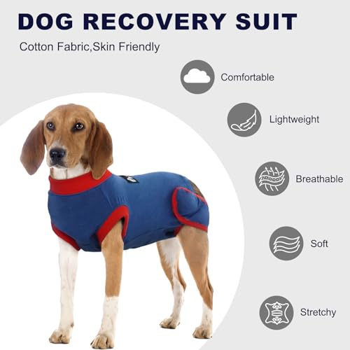 Image of IDOMIK Dog Recovery Suit for Neuter Spay,Anti-Licking Dog Surgical Bodysuit | Soft Dog Recovery Onesie Protects Abdominal Wounds, Easy to Wear, Easy Potty Breaks, E-Collar Cone Alternative,Navy,M