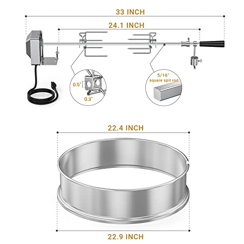 onlyfire Stainless Steel Rotisserie Ring Kit for Weber 22 Inch Charcoal Kettle and Other Similar Grills