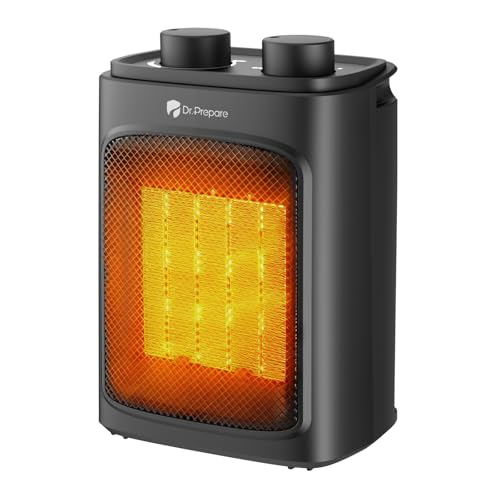 DR.PREPARE Chauffage d'Appoint, 1500W Chauffage Électrique Portable pour Intérieur, Chauffage de Bureau avec Thermostat, Chauffage PTC Rapide, Protection de...