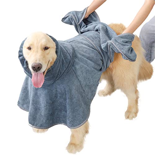 ペット用バスローブ 犬用バスタオル 速乾ペットローブ 超吸水 お風呂上がり 犬用ガウン 吸収速乾タオル バスポンチョ 体拭き マイクロファイバー 柔らかくあったか 防寒 (L)