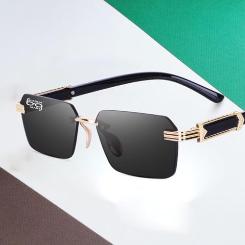 Image of MC STAN | Rimless Luxury Sunglasses For Men & Women Black gold Frame Black & brown lens (Pack of 1)