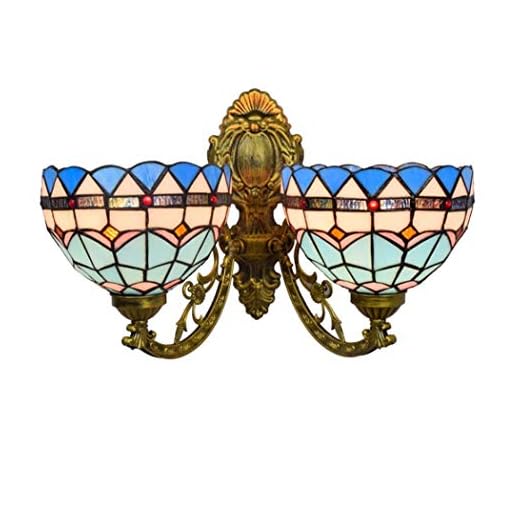 Yjmgrowing Vidrieras de Estilo Tiffany Aplique de la Pared de la Vendimia Accesorio de la lámpara Doble luz Azul mediterráneo Apliques de Pared Iluminación para Escalera Balcón Luces Pared,E27,8inch