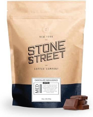 Stone Street Flavored Ground Coffee, Chocolate Indulgence, Freshly Roasted, 100% Colombian Arabica, Gourmet Coffee, Medium Roast, Rich Chocolately Mocha Flavor, 1 LB