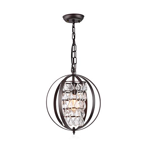 Free Shipping Offer CHICLUX Spherical Crystal Chandelier Industrial Pendant Lighting with Globe Shade Oil Rubbed Bronze Adjustable Chain Hanging Ceiling Light Fixture