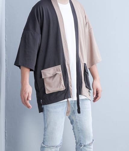 Image of Men's Long Oversized Kimono Cardigan Noragi Cargo Jacket Haori Man Yukata Coat