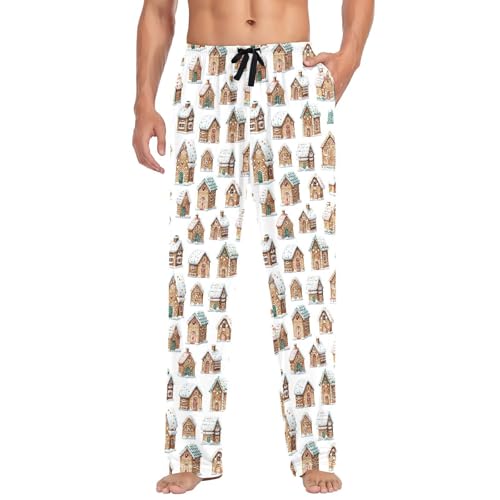 Christmas Cookie House Men's Pajamas Pants Cotton Sleep Bottoms Pants Lounge Sleepwear - S