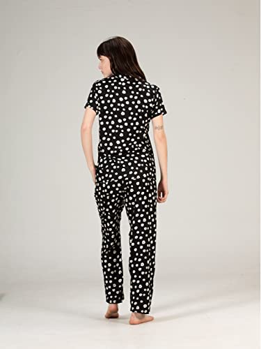 Image of Evolove Women's Polyester Half Sleeves Collared Night Suit Set /Top Pyjama Set Super Soft Comfortable (Nightsuit-Collar-HS-2)