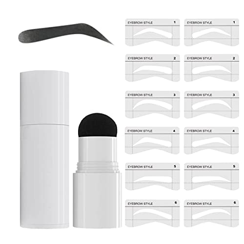 Eyebrow Brow Stamp Stencil Kit, Eyebrow Stamping Kit with 6 Pairs Reusable Eyebrow Stencils, Long Lasting Waterproof One Step Brow Stamp Kit(Black)