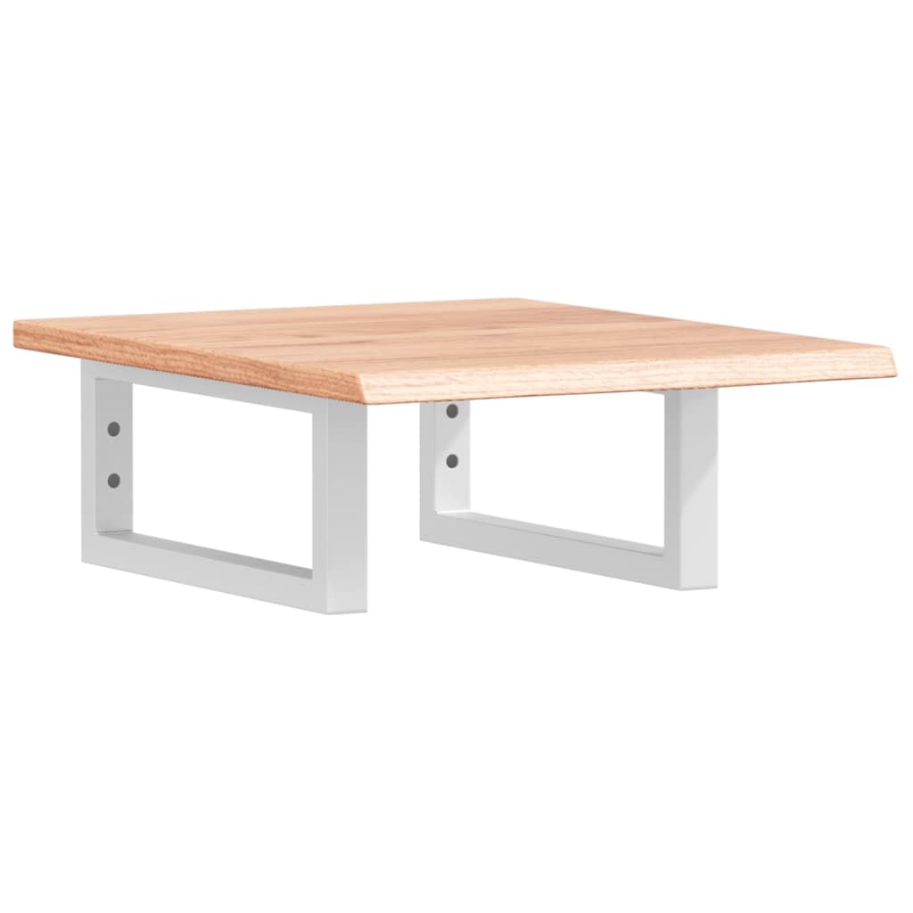 Piano lavabo in rovere massiccio, 50 x 40 cm, con supporto in acciaio bianco, mensola sospesa per lavabo da appoggio, robusta console per bagno, moderno, in legno naturale, marrone chiaro