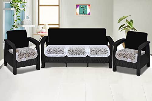 Image of The Furnishing Tree Cotton Floral Knitted Pattern 5 Pieces Bottom only 5 Seater Sofa Cover Set White