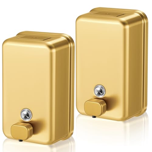 Maxdot 2Pc 37oz/1100ml Commercial StainlessSteel Soap Dispenser Wall,Gold