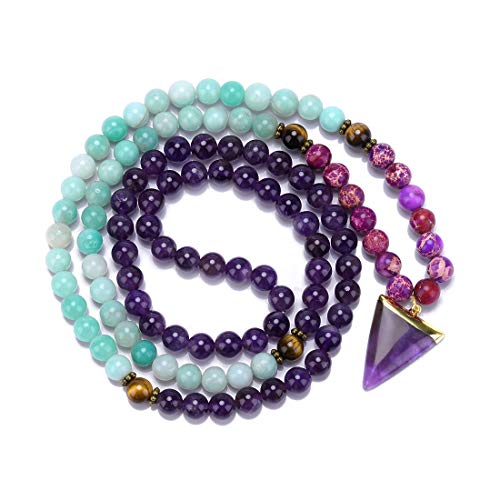 Cat Eye Jewels Mens Womens 8mm Mala Beads Necklace Yoga Meditation 108 Semi-Precious Stone Prayer Beads Long Beaded Tassel Bracelet Necklaces for Men Women Girls N028