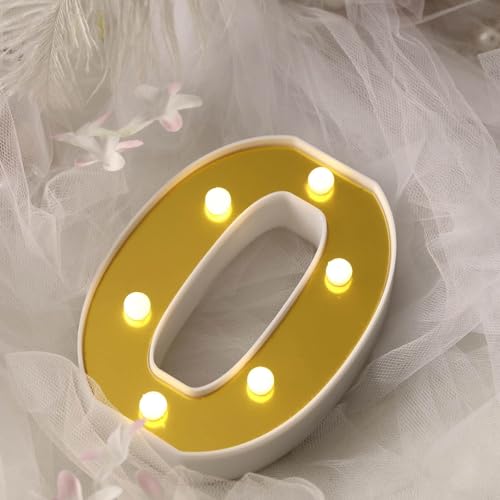Image of Efavormart 6 inch Gold Marquee Number 0, Mirror Front Warm White LED Light Up 3D Sign, Battery Operated 72H Glow for Wedding Party & Wall Decor