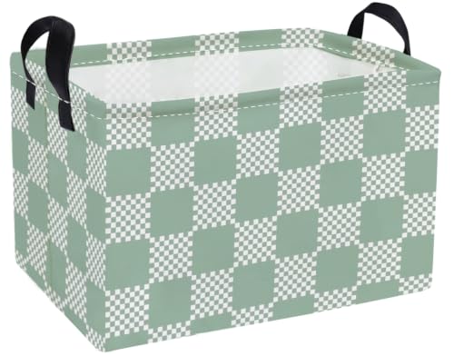 Image of Essme Rectangular Grid Baskets,Green Storage Box,Cute Basket with Handles for Room Decor, Book Bins.(Green grid)