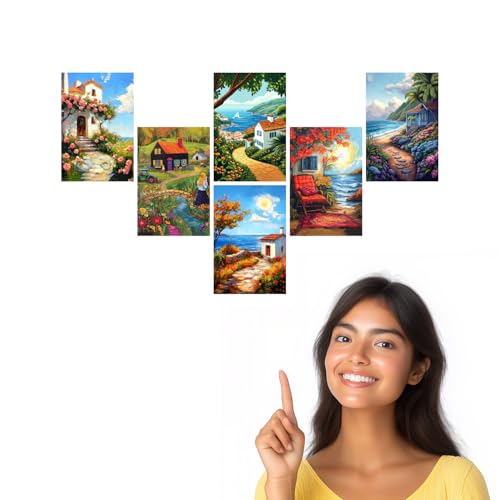 Image of SiddArtify Coastal Cottage Wall Art Prints Set - Scenic Seascape Poster Decor for Living Room Bedroom Office - Set of 2-4x6 Inch - Board (Pack of 6) - Sticker (Pack of 6)