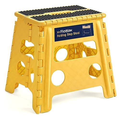 Image of Flottian 13 inch Folding Step Stool for Adults and Kids Holds Up to 300 lbs,Non-Slip Folding Stools with Handle, Compact Plastic Foldable Step Stool for Bathroom,Bedroom, Kitchen,Bright Yellow,1PC