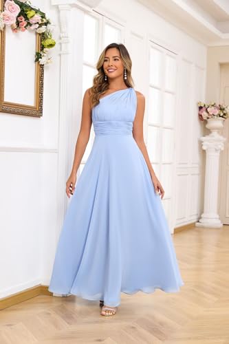 FreeBeauty One Shoulder Bridesmaid Dresses 2025 Chiffon Prom Dress Ruched Corset Evening Gown2