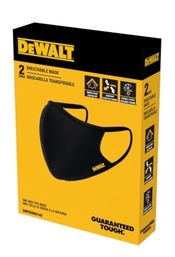 DEWALT Breathable Cloth Face Masks — Adjustable Earloops and Removable Neckstrap — Black — 2-Pack - Image 3