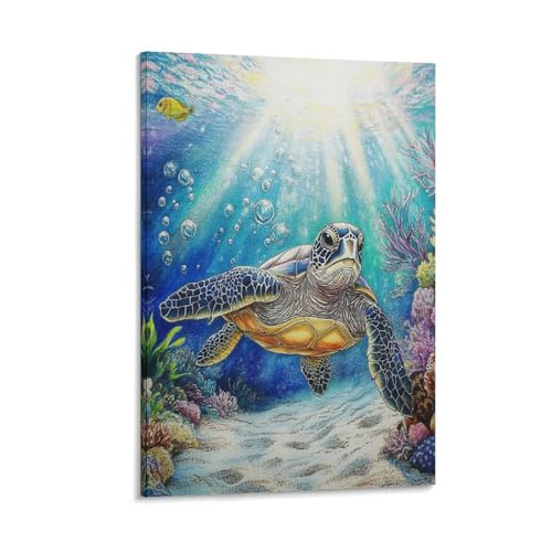 Tortue de mer murale déco tableau salon impression sur toile