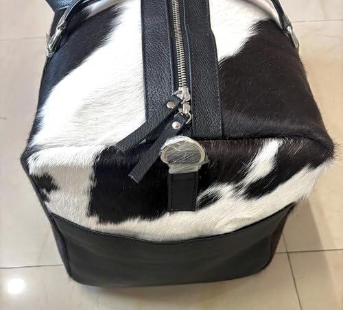 Authentic Handcrafted Cowhide Leather Western Duffel Bag, Sophisticated Travel Bag Stylish Hair-On Leather Animal Skin Bag for Travel Large 20" x 10" x 10" 0024