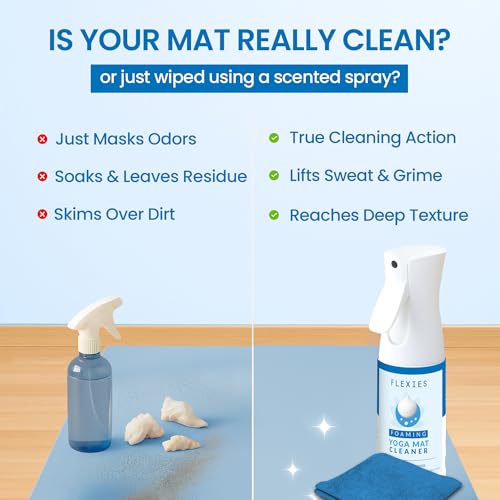 Image of Flexies Foaming Yoga Mat Cleaner Spray Kit, Plant Based Non Toxic Mat Cleaner with Brush and Microfiber Cloth, Yoga Essentials for Women and Men, Pilates Mat Care, Fragrance Free