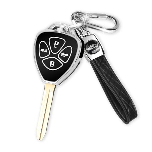 QBUC for Toyota Key Fob Cover with Keychain Car Key Case fit for Toyota 2007-2011 Camry | 2008-2013 Avalon Corolla | 2009-2016 Venza 4 Buttons Smart Remote Control (Black 4 Buttons)