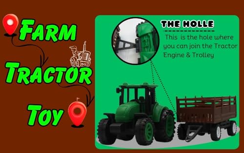 Image of Friction Powered Tractor Trolley Toy for Kids | Farm Tractor Toy with Trailer for Boys & Girls | Push & Go Tractor Vehicle Toy | BIS Certified | NeoKiddo (Green)