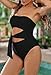 Viottiset Women's Bandeau One Piece Swimsuit Strapless Tie High Cut Out Bathing Suit Black Medium