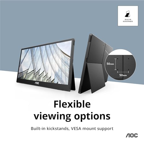 Image of AOC 16T3EA 16'' Class USB-C Ultra-Slim Portable Monitor with IPS Panel, Full HD 1920x1080 Resolution, Built-in kickstands for Portrait /Landscape View, PC /MacBook, VESA Mount, Carrying Bag Included