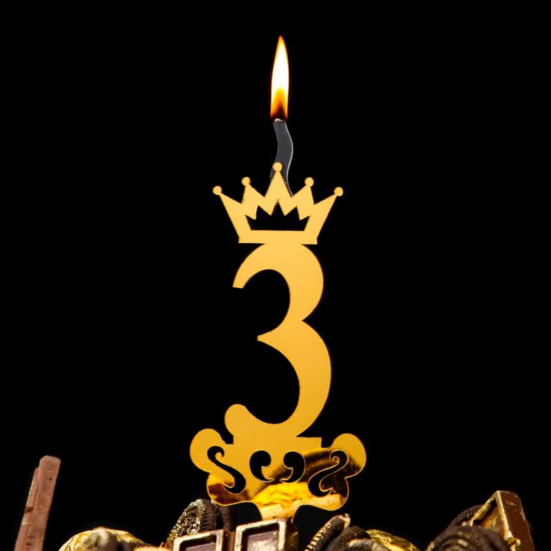 Food Safe Premium Candle Cake Topper for Birthday, Anniversary, and Custom Party Celebrations in Numbers – Gold (Number 3)