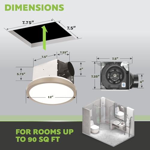 Homewerks 7105-09-BN Bathroom Fan with Light 90-CFM 1.5 Sones Round Ventilation Fan with Dimmable LED Light and Magnetic Trim Ring Brushed Nickel by Homewerks Worldwide - Image 3