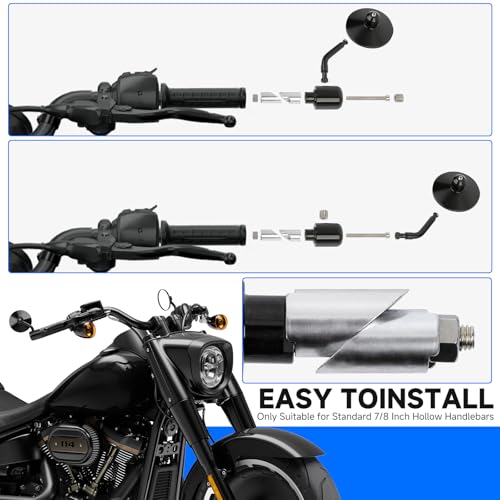 Image of Universal Black Motorcycle Aluminum Rearview Side Mirrors 7 /8 inch Bar End For Cafe Racer Bobber Cruiser Scooter