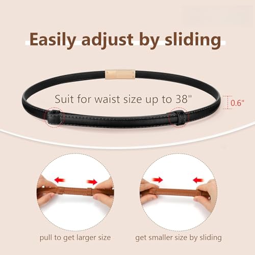 2 Pack Women's Skinny Genuine Leather Belt 0.6" Width Adjustable Vintage4