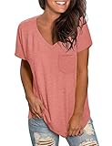 WEESO Womens Tshirts Short Sleeve Loose Fit Tops for Women Summer Casual V-Neck T Shirt Coral L