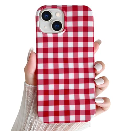 SmoBea Custodia per iPhone 14 carina estetica a quadretti custodia per telefono morbida TPU sottile antiurto custodia per telefono per donne ragazze bella ed elegante, rosso