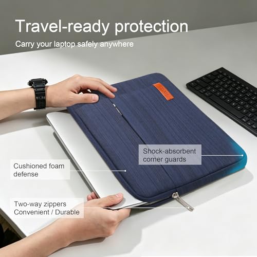Image of Lacdo 14 Inch Laptop Sleeve Computer Case Portable Bag for Dell Inspiron 14 5481 / HP Stream 14 inch / Acer Spin 3 / ASUS L402YA / HP Acer Chromebook 14, S330 / Flex 14 Notebook, Water-Resistant, Blue