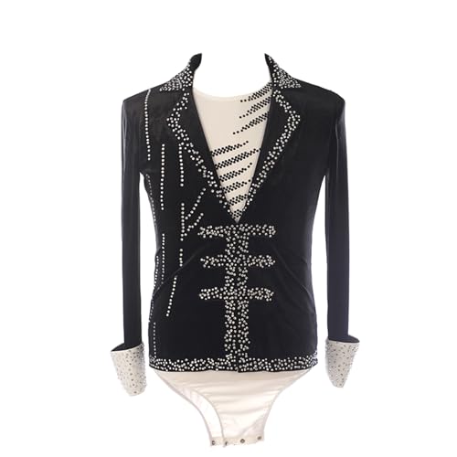 Roupas de patinação artística para meninos e homens, temperamento brilhante strass collant patinação