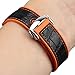 Imagen de ROUREOX Correa Cuero Auténtica Hecha a Mano Correa Reloj Hombre Hebilla Metálica Ajustable Cuero Suave para Omega Seamaster and Speedmaster Planet Ocean-Negro Naranja + Plata 22mm