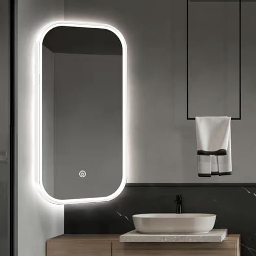 Miroir de salle de bain avec support pivotant à 360° et cadre en métal chic