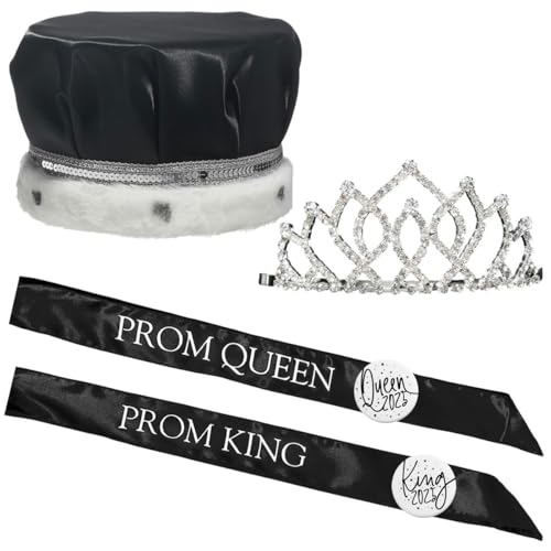 Anderson's Prom 2025 Royalty Set with Armande Tiara, Black Crown, Black Sashes, and White Buttons, High School, Sashes For Prom Court, High School Dance, Party, Costume, Event