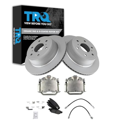 Image of TRQ Rear Brake Pad and Rotor Set Ceramic G Coated Rotors Calipers Compatible with 2014-2018 Chevrolet Silverado 1500 GMC Sierra 1500 2019 Silverado 1500 LD Sierra 1500 Limited