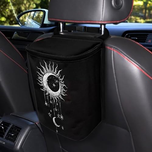 Image of DISNIMO Galaxy Sun Moon Car Trash Can with Lid, Car Accessories Leak-Proof Waterproof Car Garbage Bin Collapsible Portable Car Storage Organizer Trash Bag for Car SUV Trucks