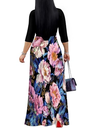 Image of PinkPatty Plus Size Dresses for Curvy Women V Neck Flowy Long Sleeves Wrap Maxi Dress Travel Vacation Outfits