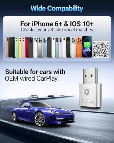 Image of vnilrgle Wireless CarPlay Adapter for Apple iPhone(2026 Upgraded) Mini Design, Converts Factory Wired to Wireless Adapter for CarPlay, Plug and Play, Auto Connect Fast and Stable(White)